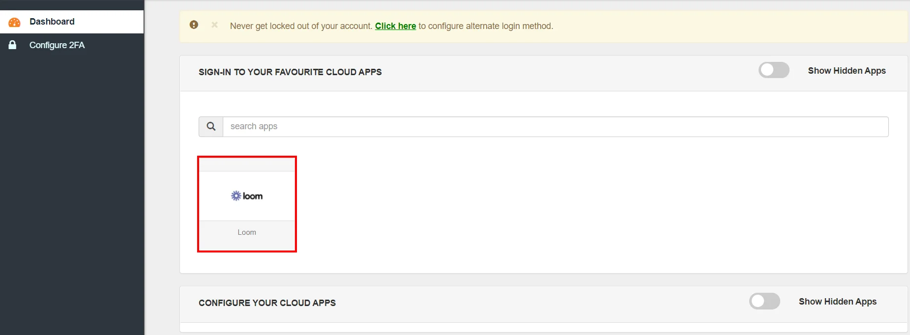 Loom Single Sign-On (SSO) manage apps