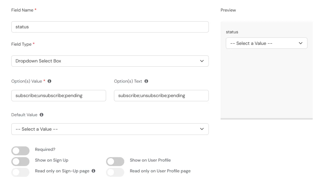 MailChimp Provisioning : Custom Profile attribute