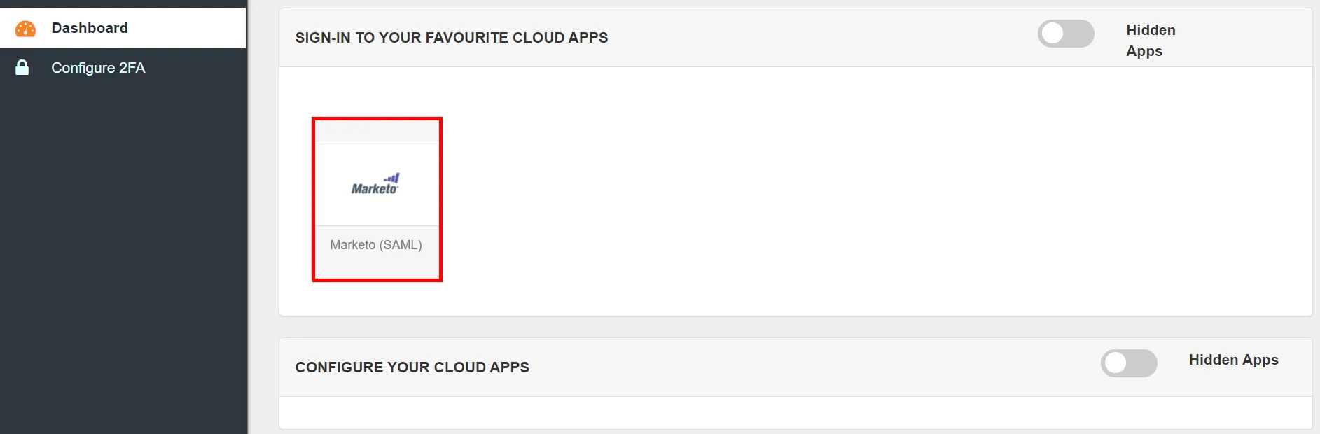 Marketo Single Sign-On (SSO) manage apps
