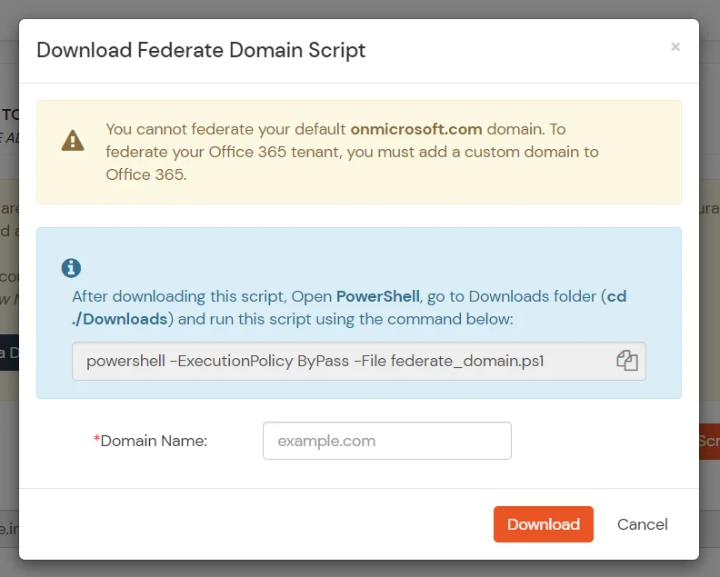 Office 365 Single Sign-On (SSO) Download Federate Domain Script