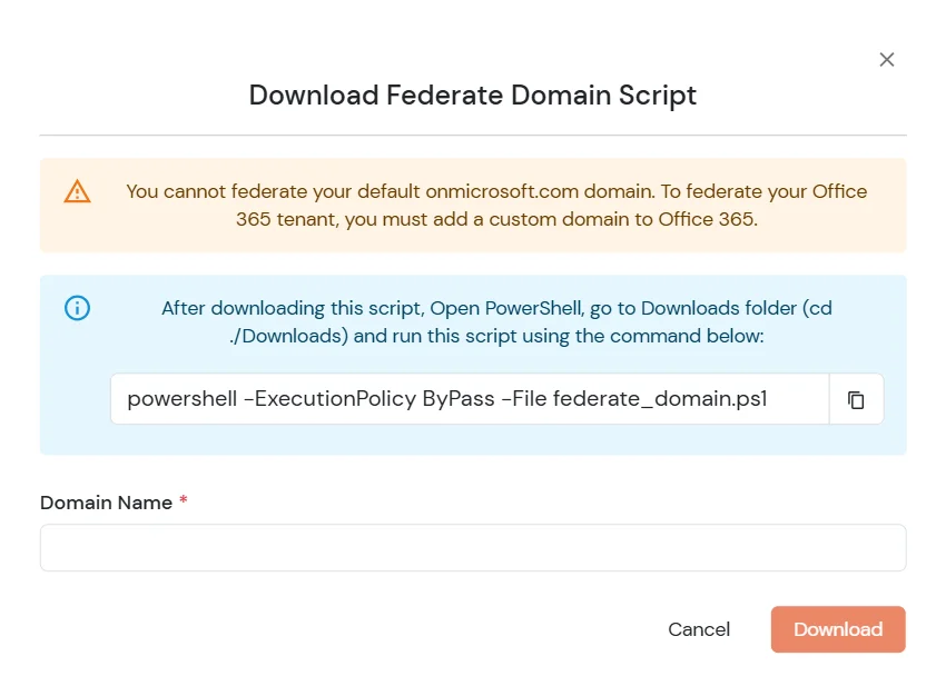 Outlook Single Sign-On (SSO) Download Federate Domain Script