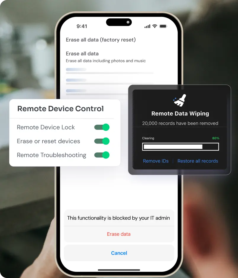 Remote lock and data wipe for manufacturing devices