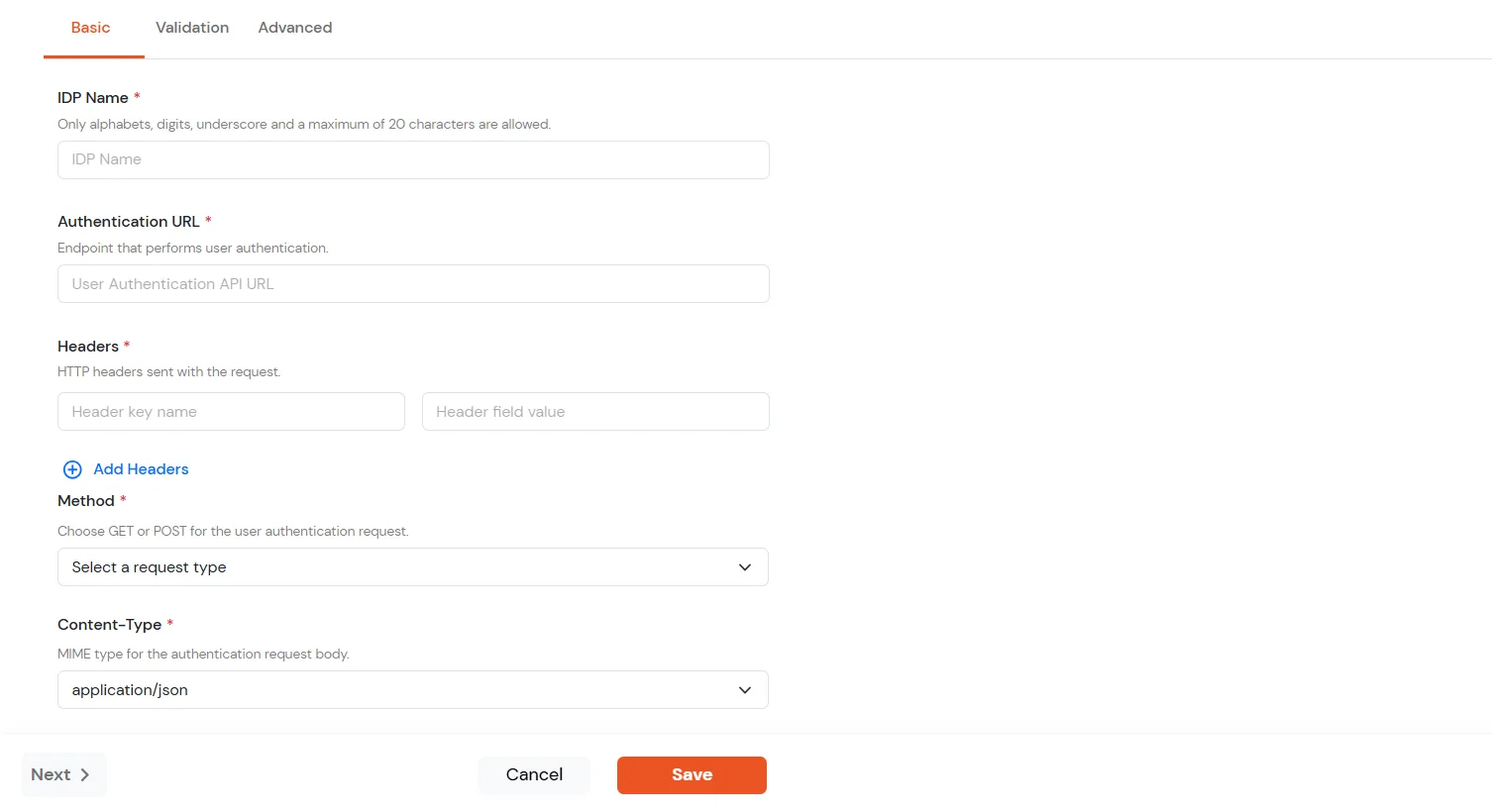 Configure Custom API Basic tab