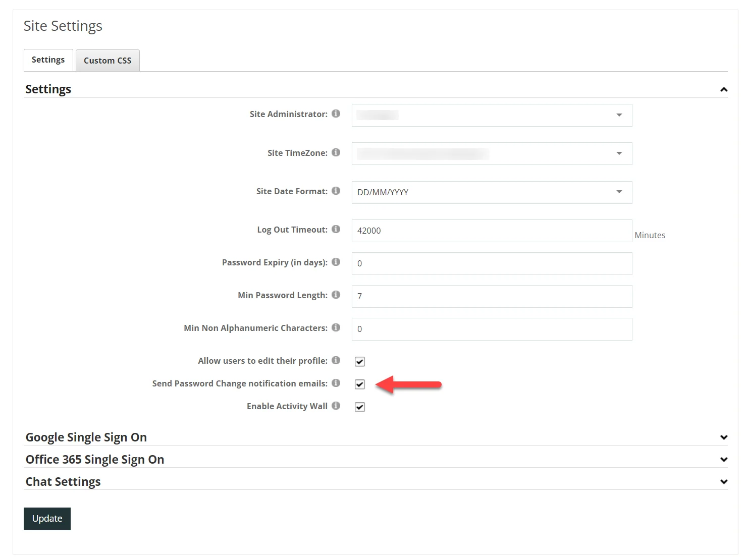 Single Sign-On (sso)for MyHub - To disable Send Password Change notification emails option