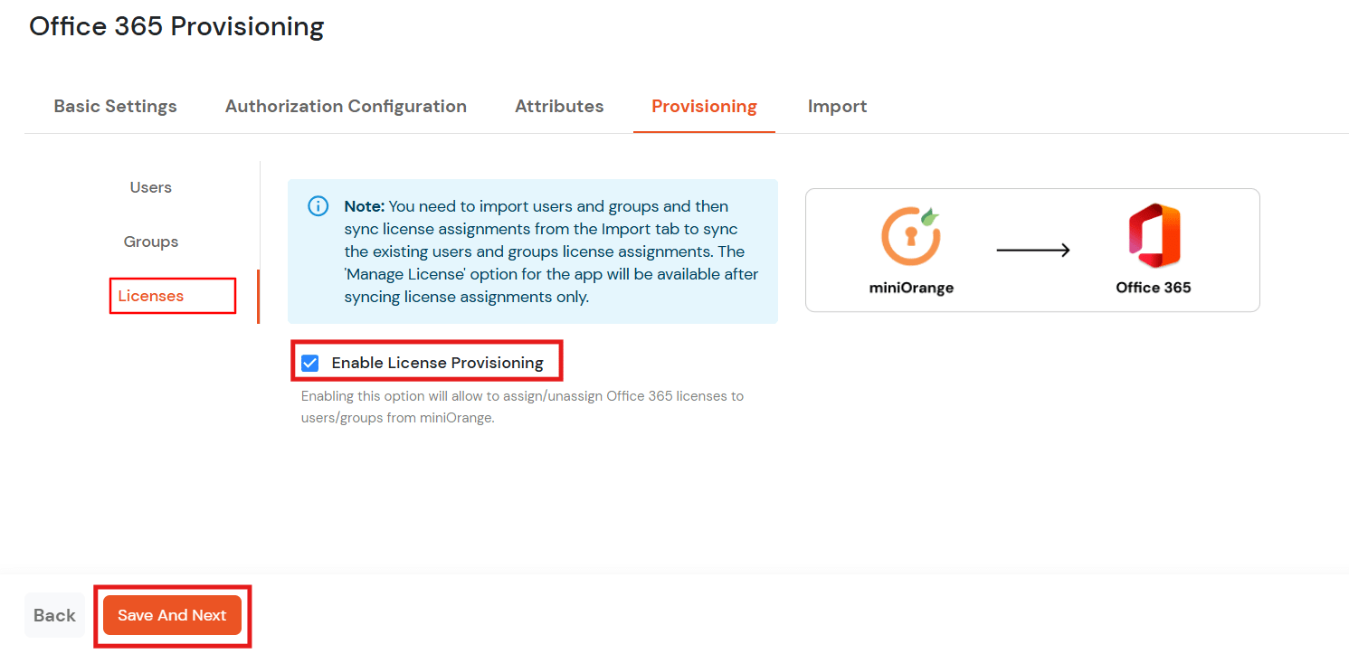 Office 365 license provisioning tab - License