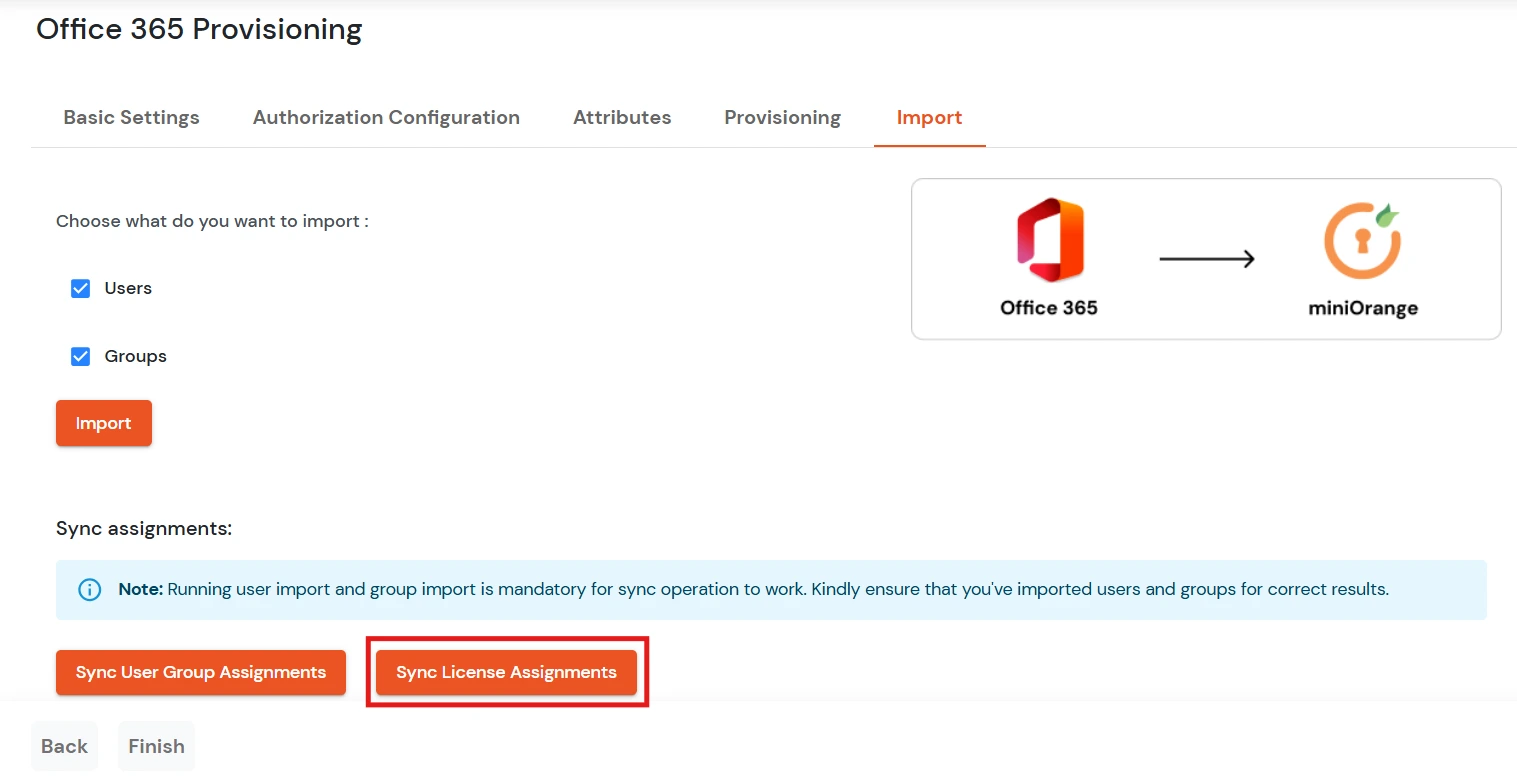 Office 365 license provisioning tab - Import