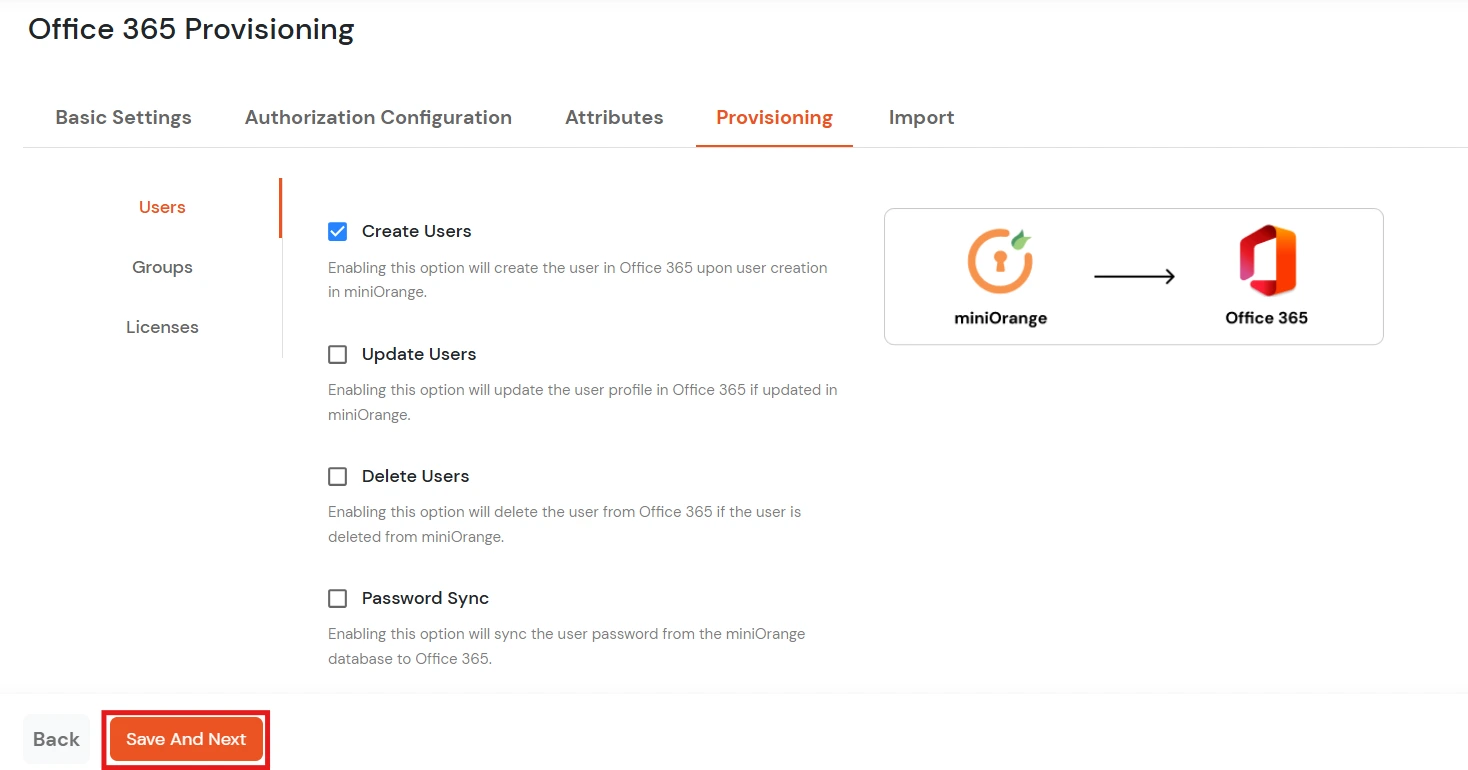Office 365 license provisioning tab - create