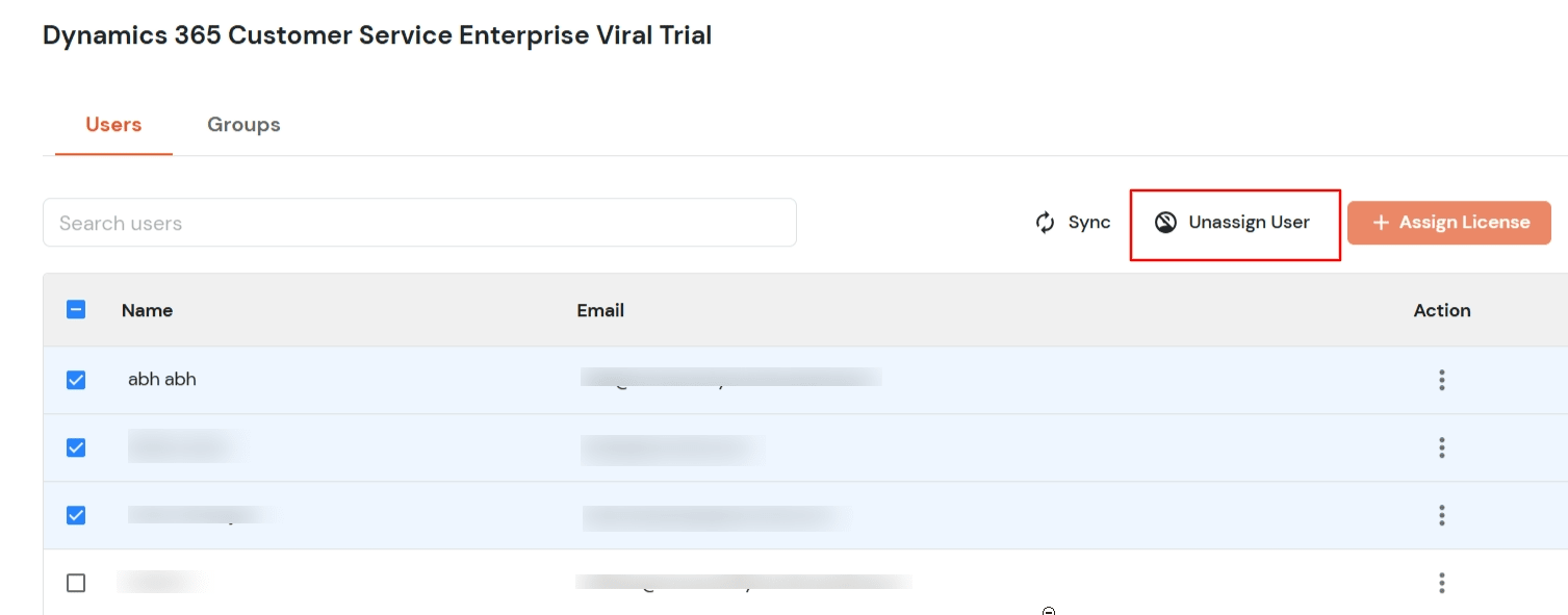 Office 365 license provisioning tab - Unassign Users