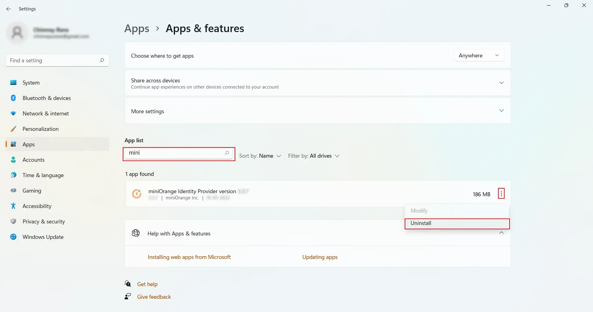 On-Premise IDP Server Windows Uninstall Search