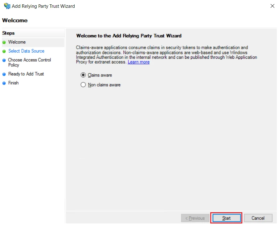 Oracle EBS ADFS SSO - Start ADFS Wizard