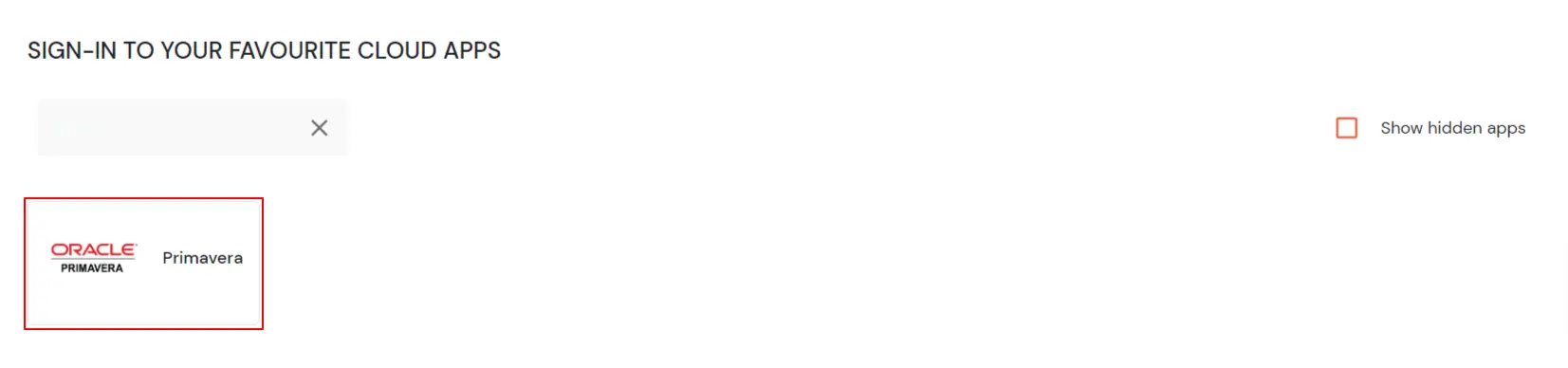 Oracle Primavera Single Sign-On (SSO) manage apps