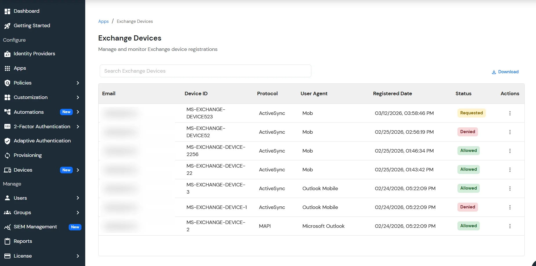Manage Exchange Devices