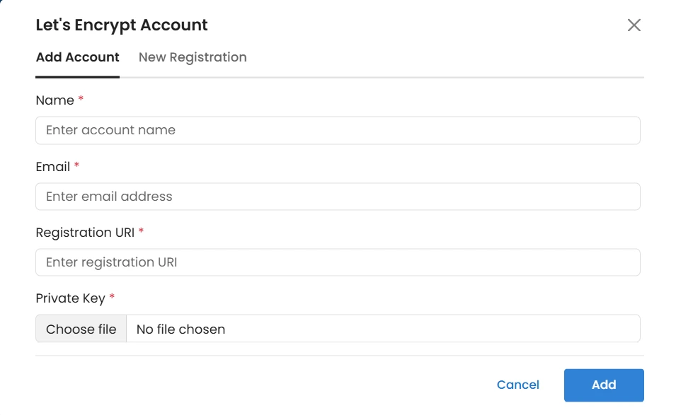 Certificate Manager - Add Existing Account