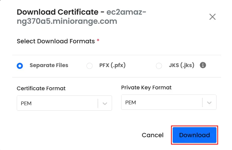 Certificate Manager - Click Download certificate