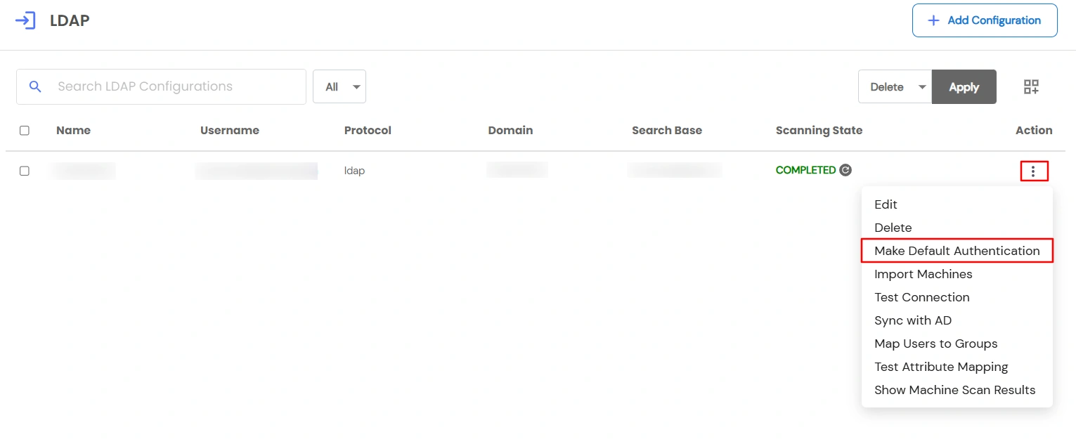 LDAP Authentication - click make default authentication