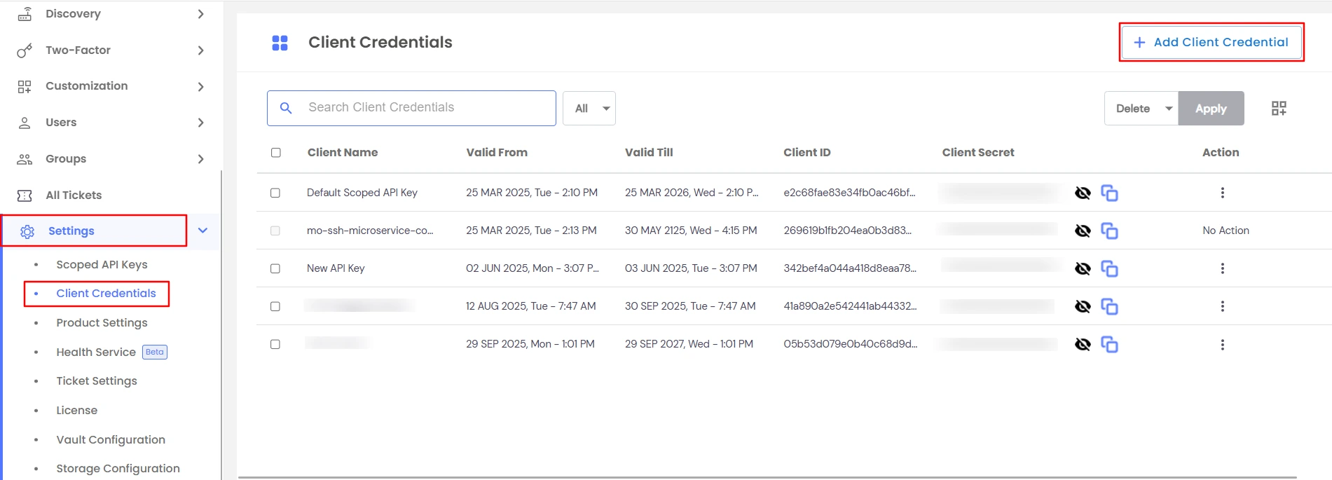 Client Credentials Settings