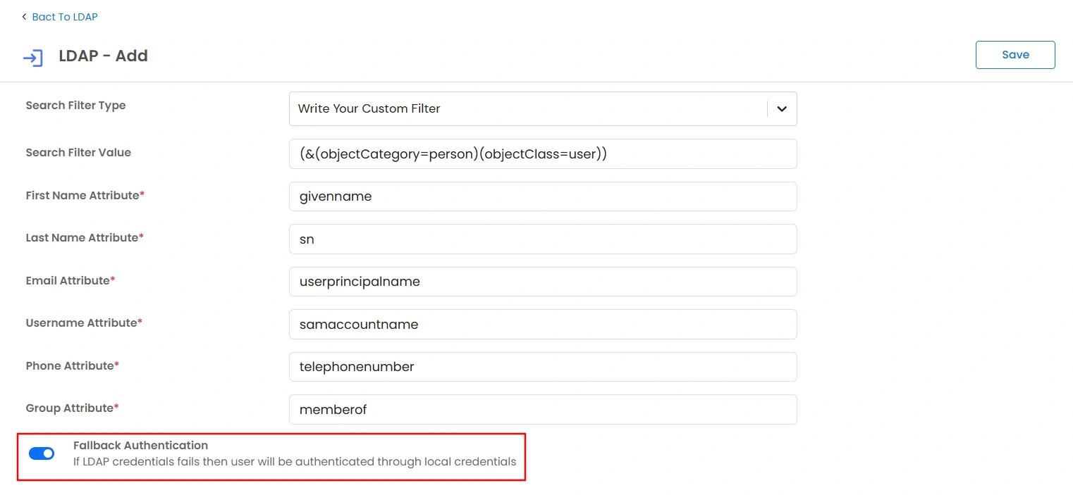 LDAP Authentication - configure fallback authentication