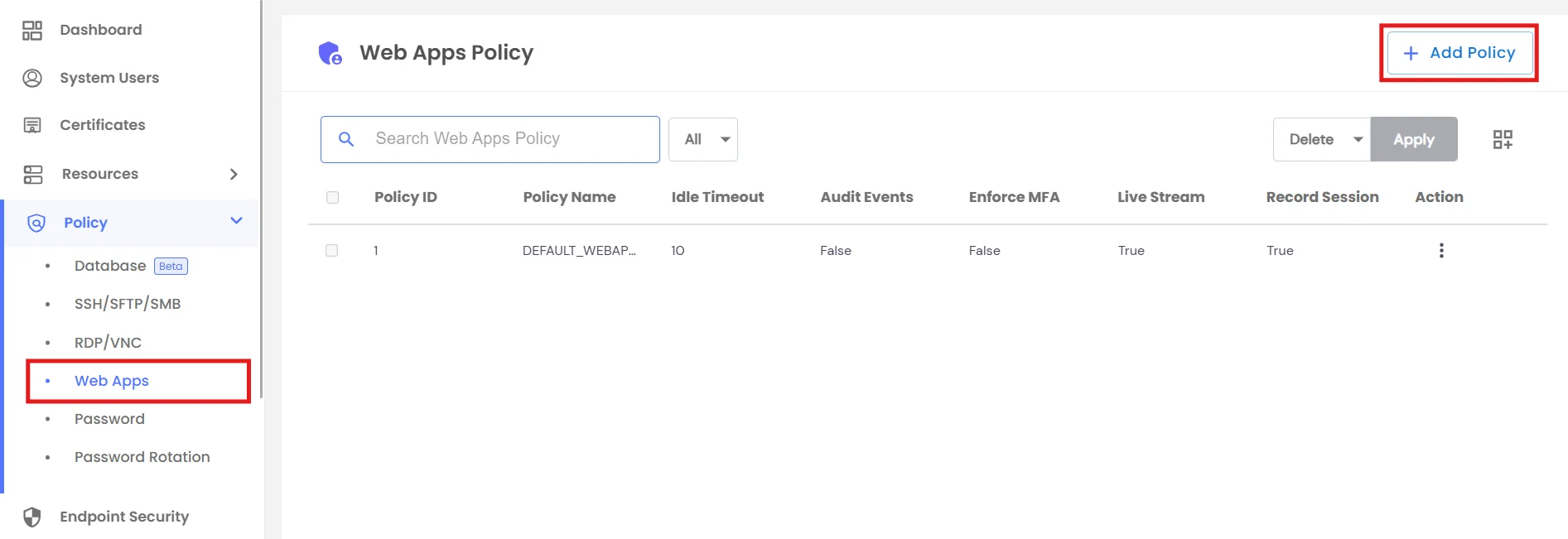 Create Web Apps Policy