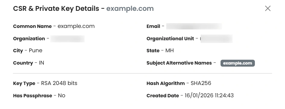 Certificate Manager - CSR View Details
