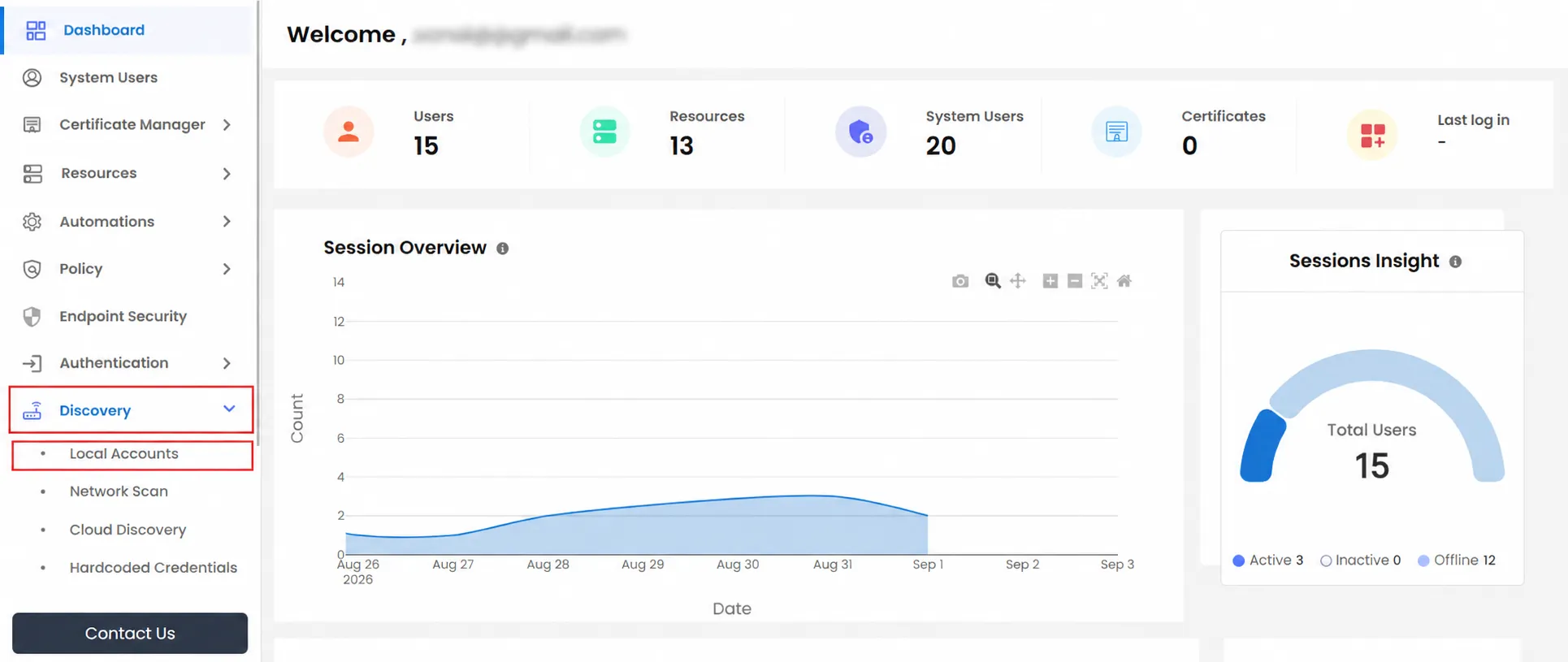 Local Accounts: Dashboard 