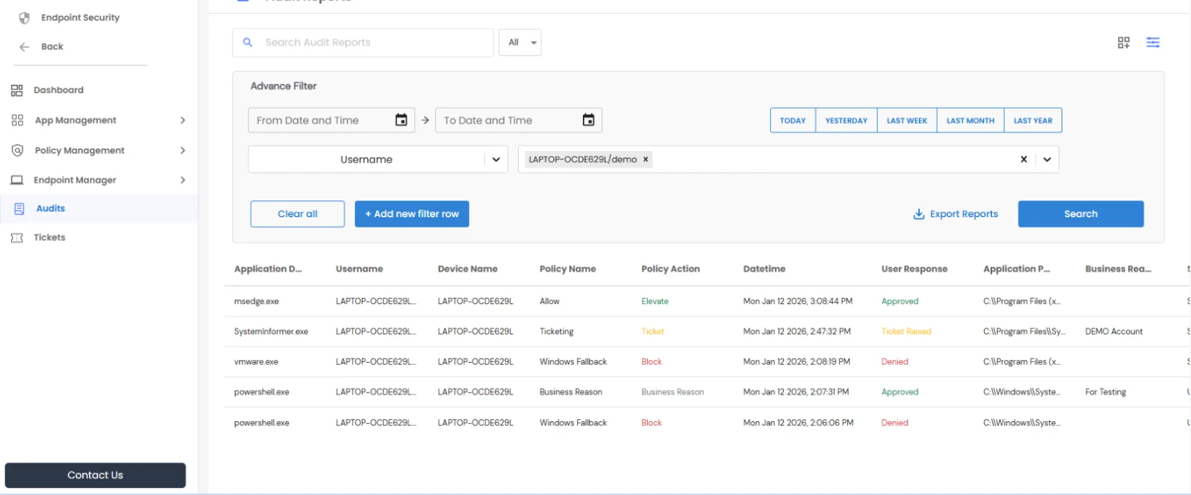 PAM Endpoint Export Report