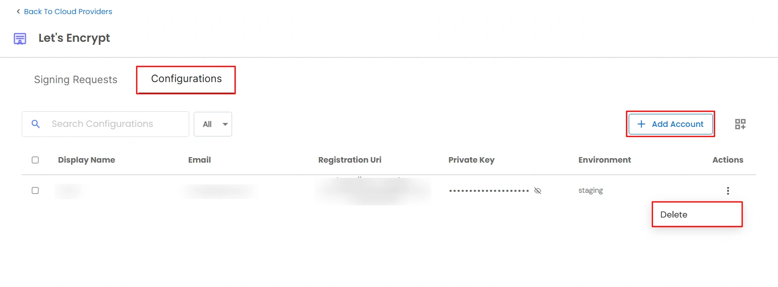 Certificate Manager - Let's Encrypt Configuration tab