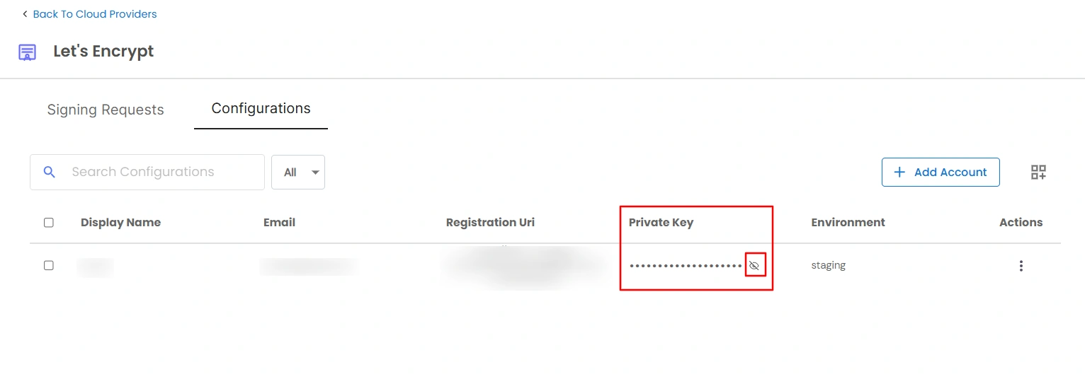 Certificate Manager - Private Key view modal