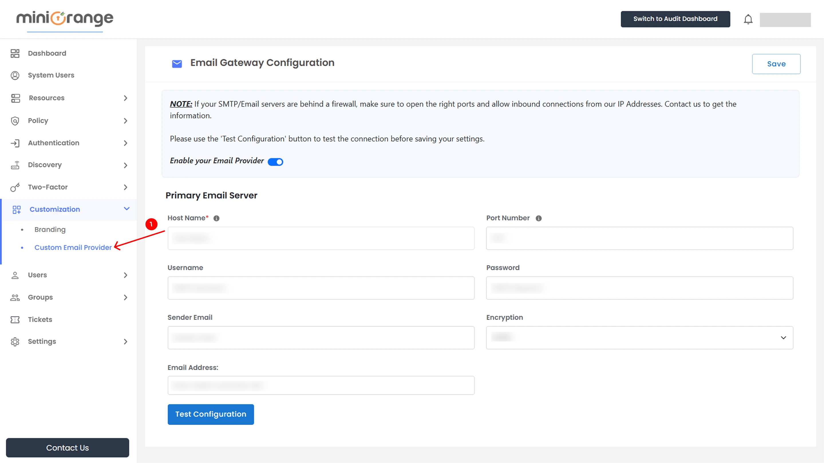 Configure and Manage Custom Email Provider in miniOrange PAM