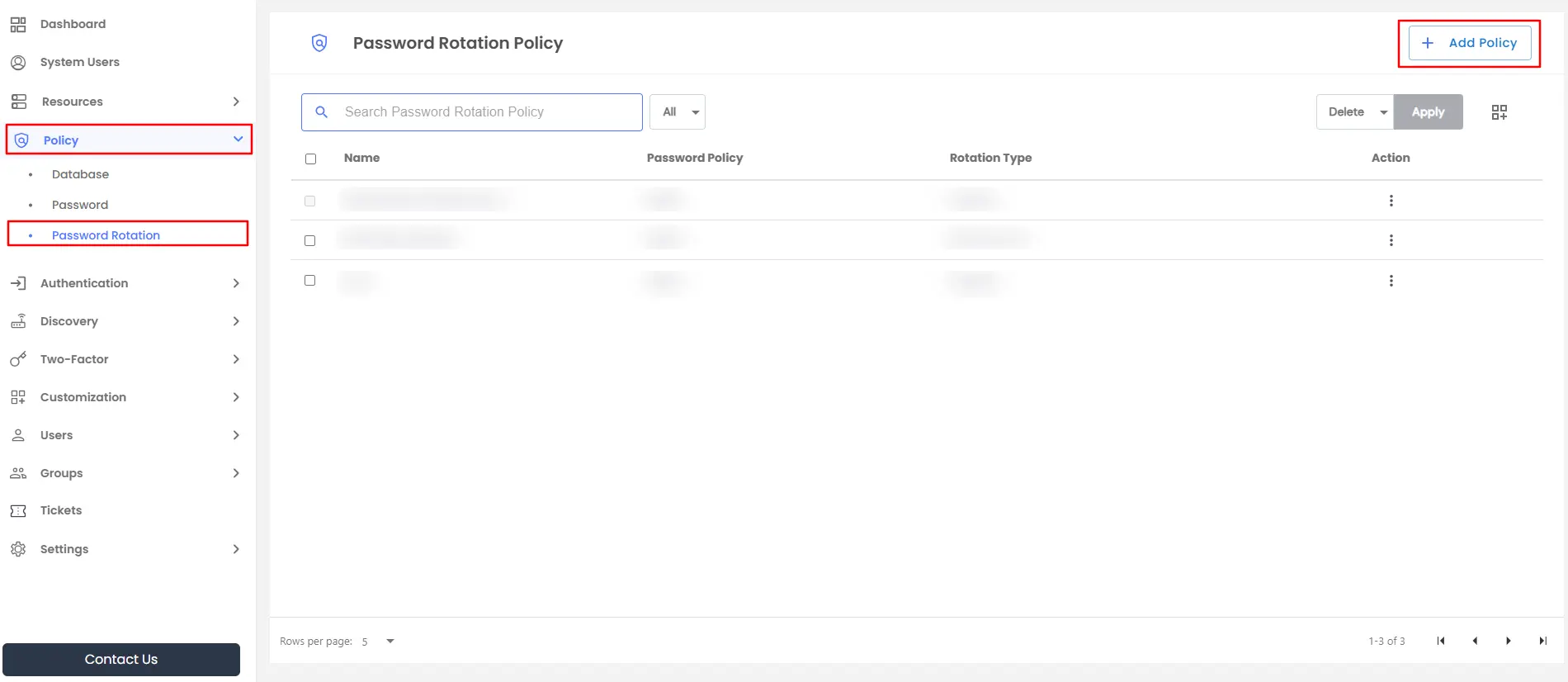 Accessing the Rotation Policies Section