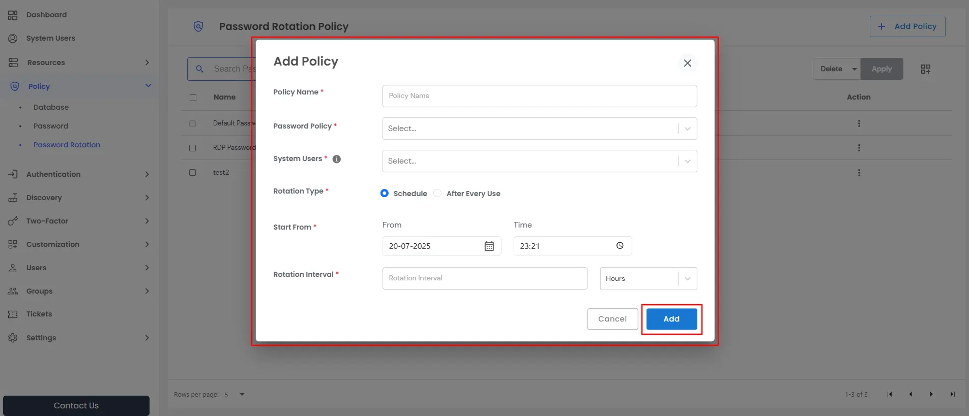 Adding a Rotatio Policies Section