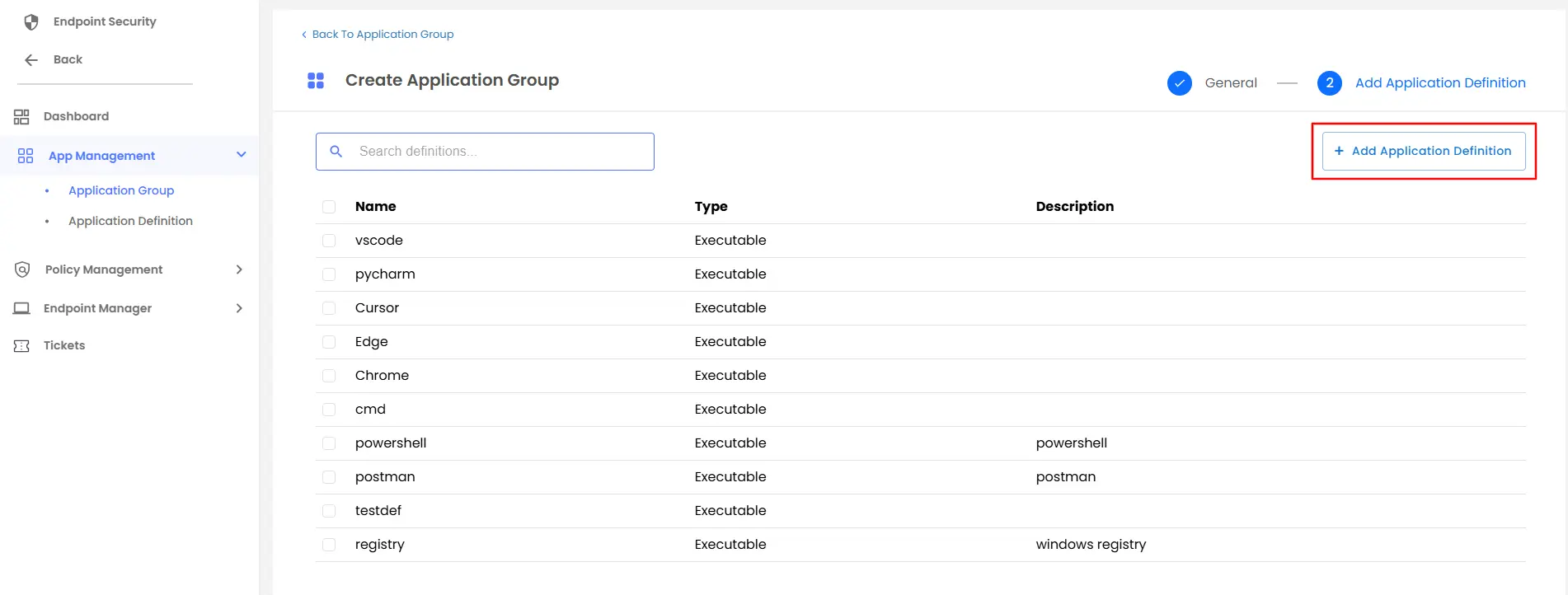 PAM Endpoint: Application Group Details
