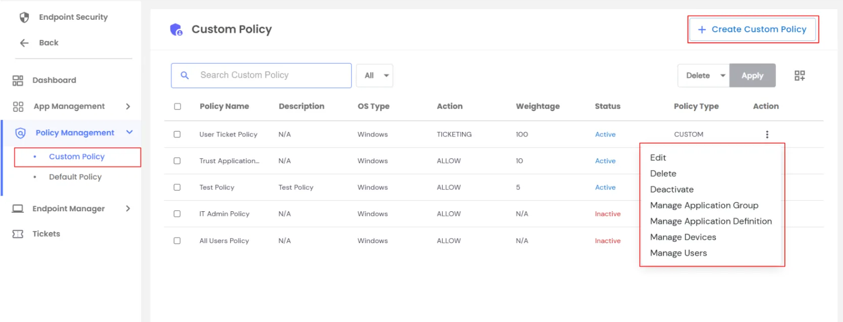PAM Endpoint: Custom Policy 