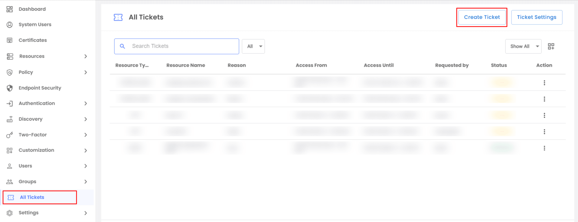 Click on Create Tickets Button in miniOrange PAM
