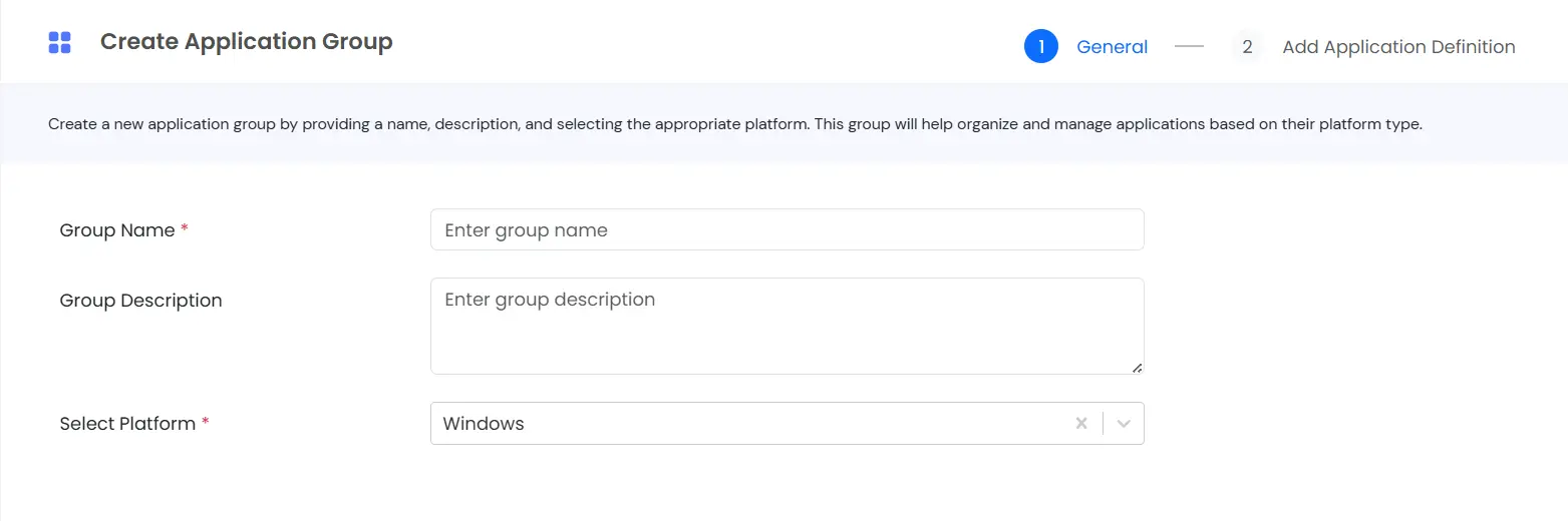 PAM Endpoint Create Application Group