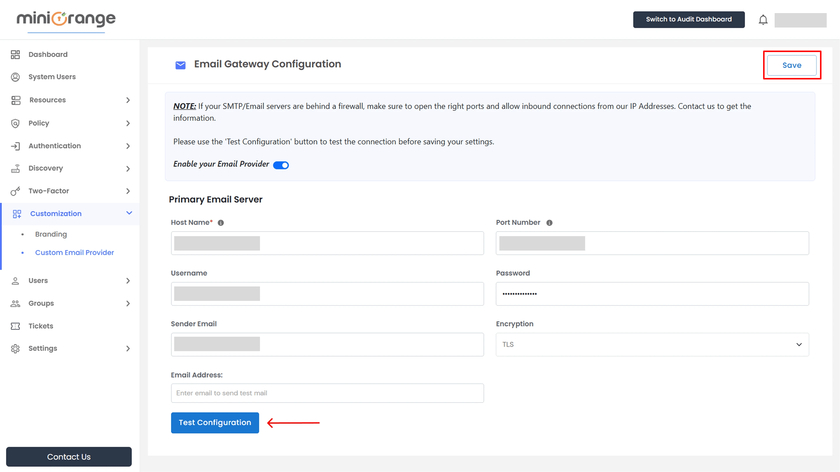 Configure and Manage Custom Email Provider in miniOrange PAM