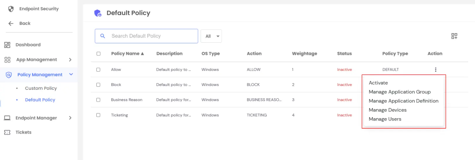 PAM Endpoint: Default Policy 