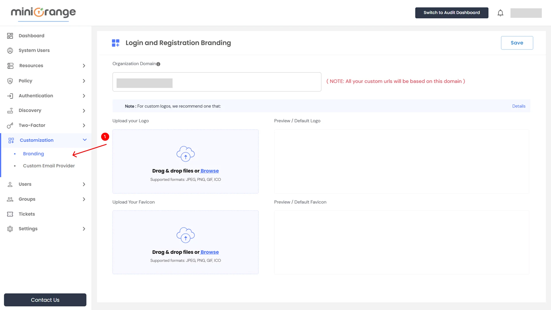 Customize Branding and Domain Settings in miniOrange PAM