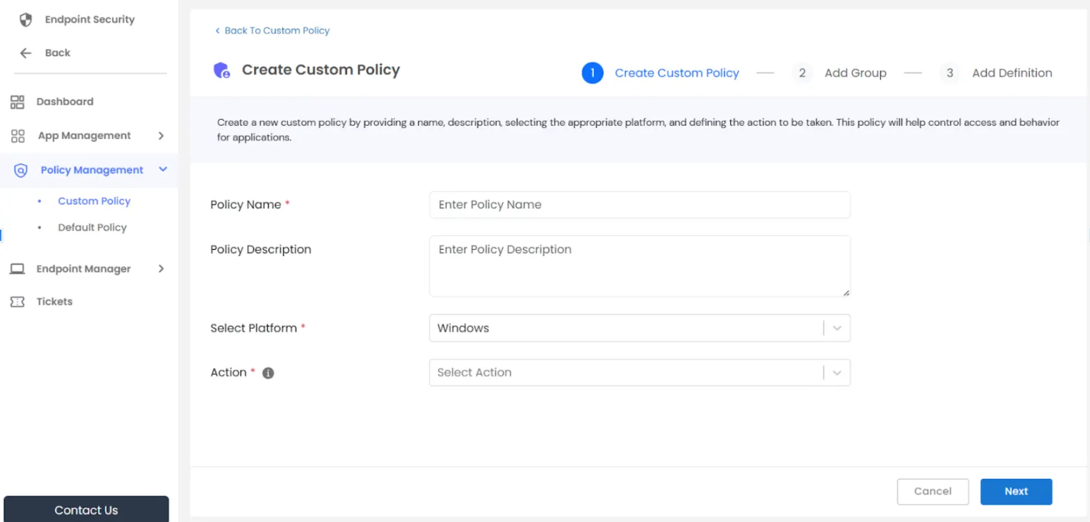 PAM Endpoint: Enter Policy Details 
