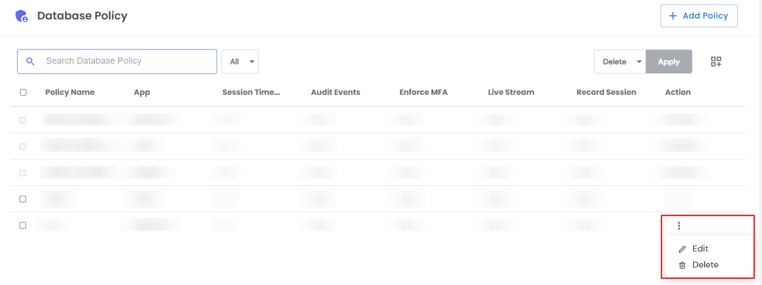 Manage Database Policy in miniOrange PAM