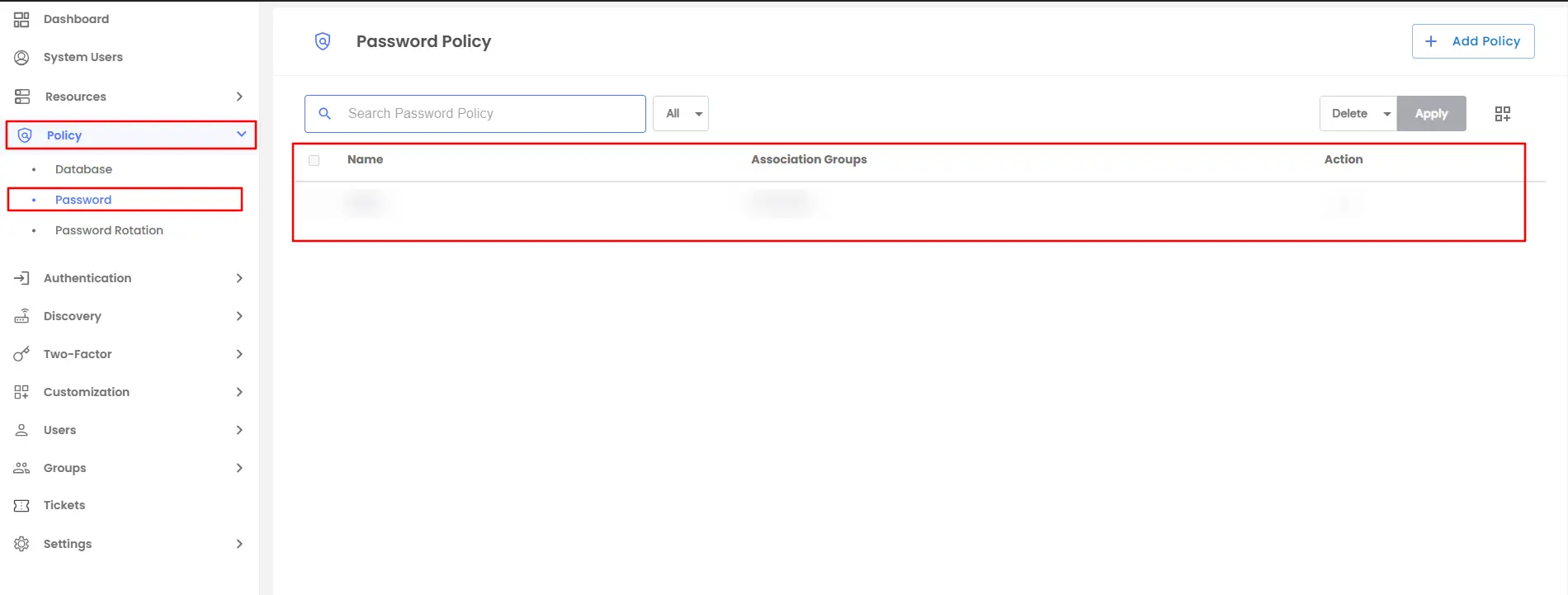 Password Policy Table Overview