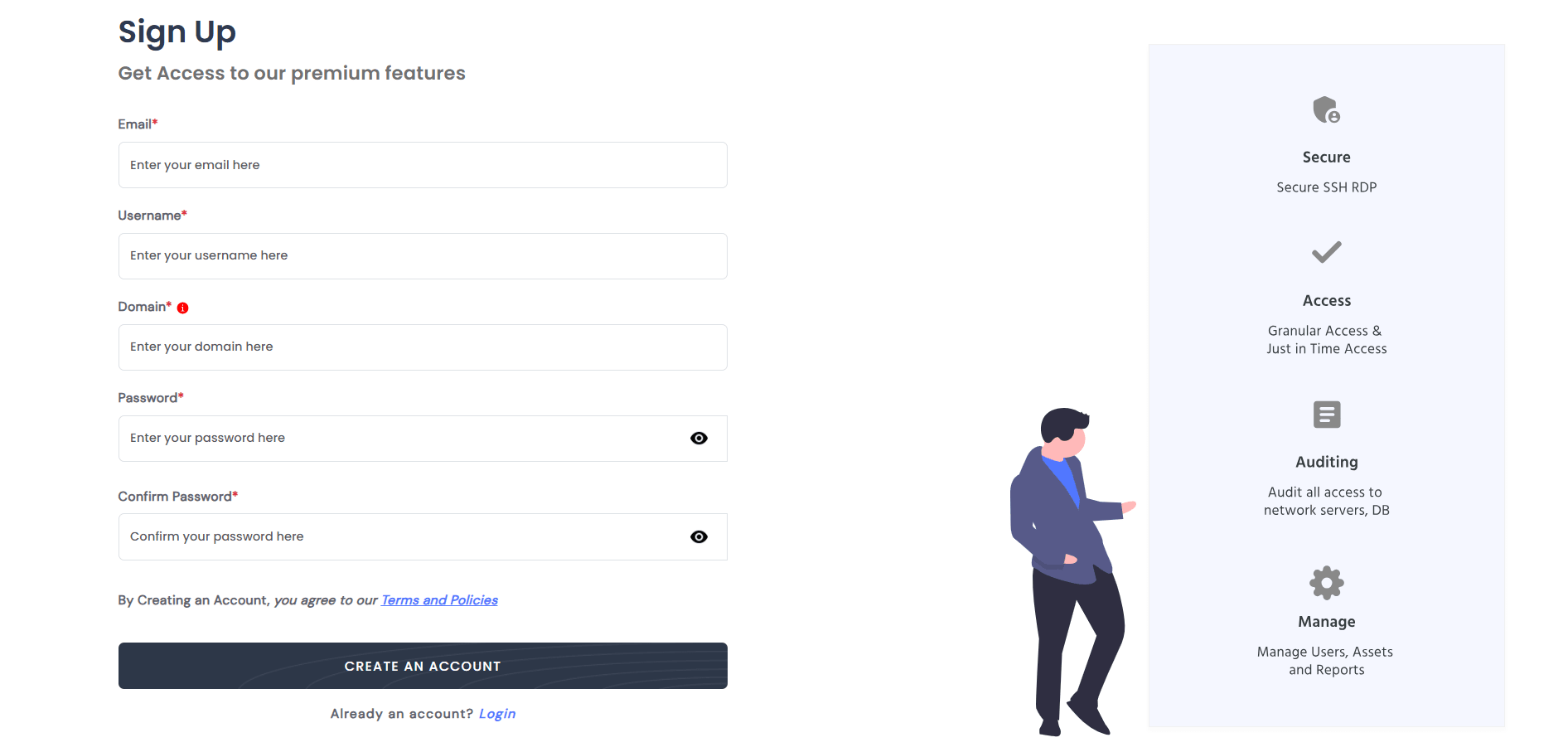Privileged Access Management Admin Handbook: Visiting our Sign Up page