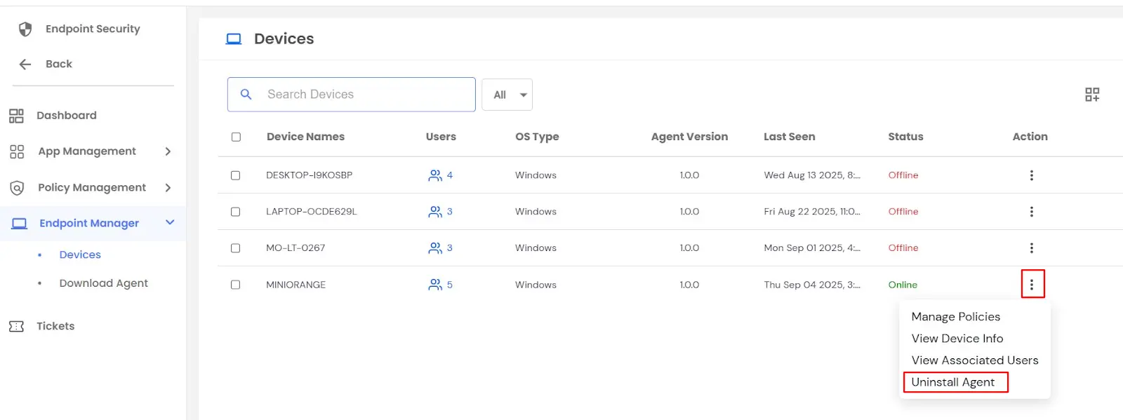 PAM Endpoint: Unistall Agent