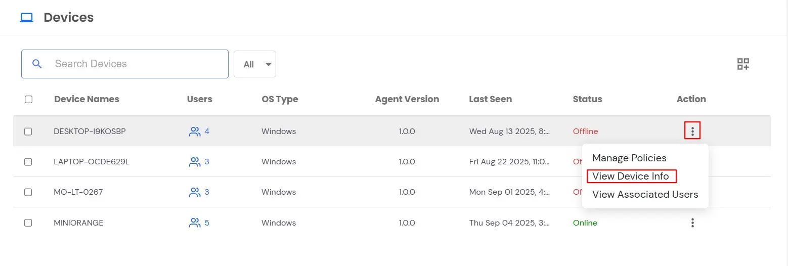 PAM Endpoint: View Devices Information