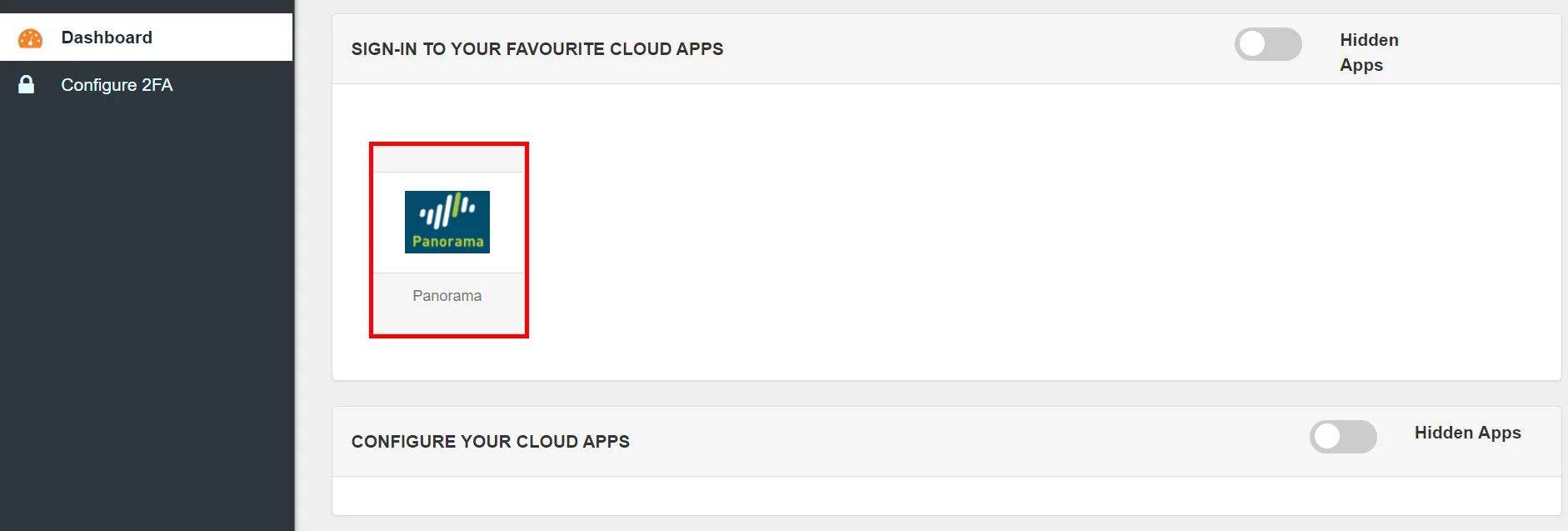 Panorama Single Sign-On (SSO) manage apps