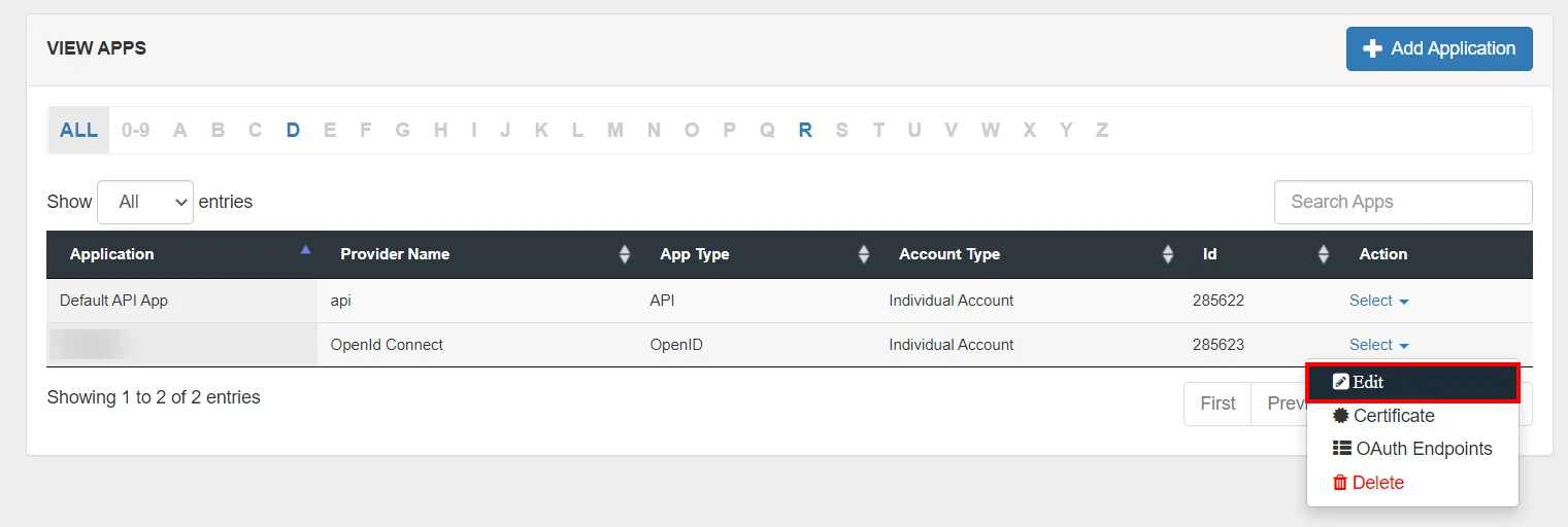 Set up two-factor authentication (2FA) for Paypal account : edit application