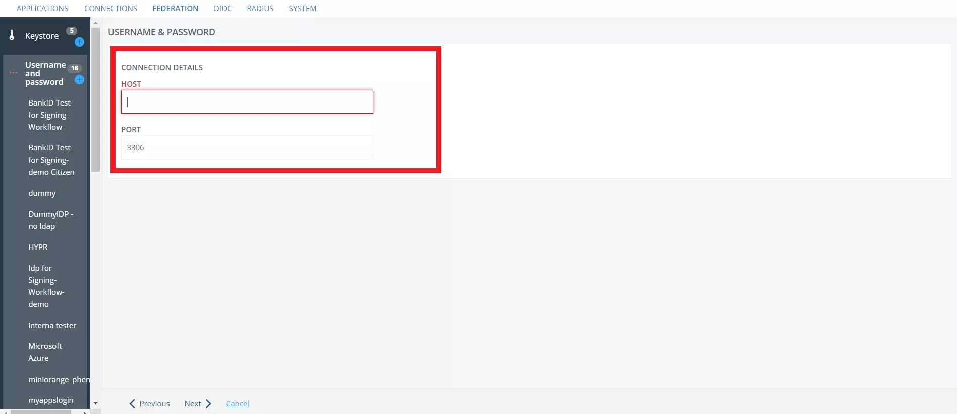 PhenixID SAML Single Sign-On (SSO) - Database host