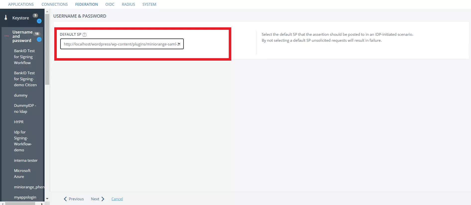 PhenixID SAML Single Sign-On (SSO) - Default SP