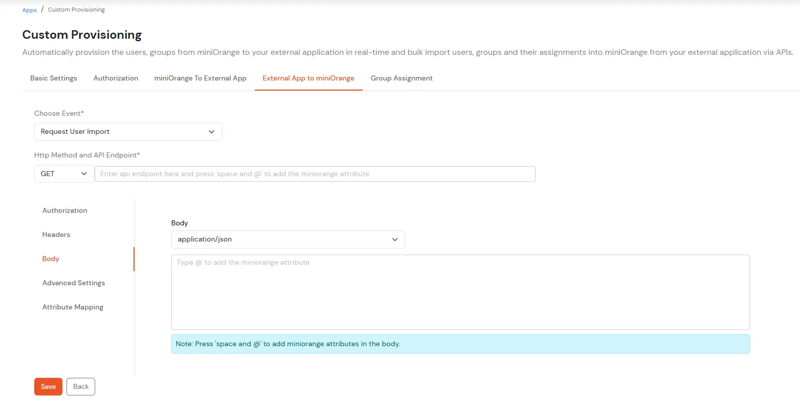 Add Body in API request using x-www-urlencode or JSON format if required - import users