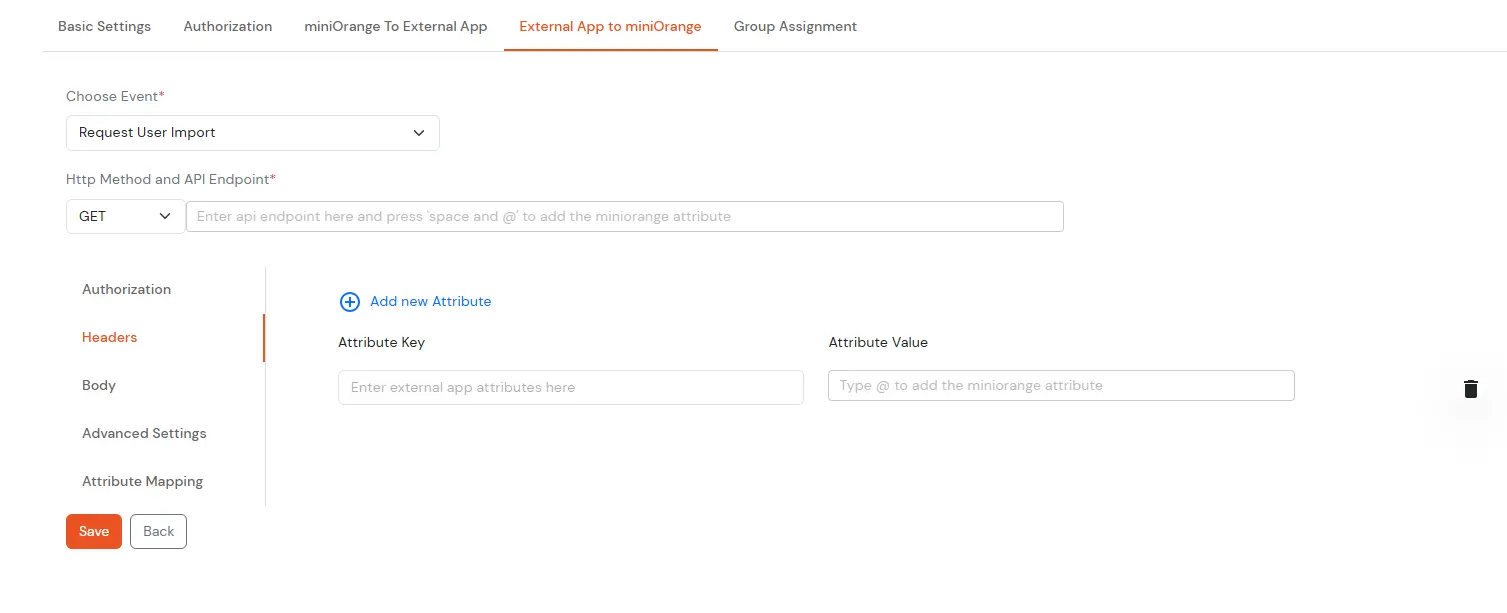 Add required API request headers in the Headers section - import users