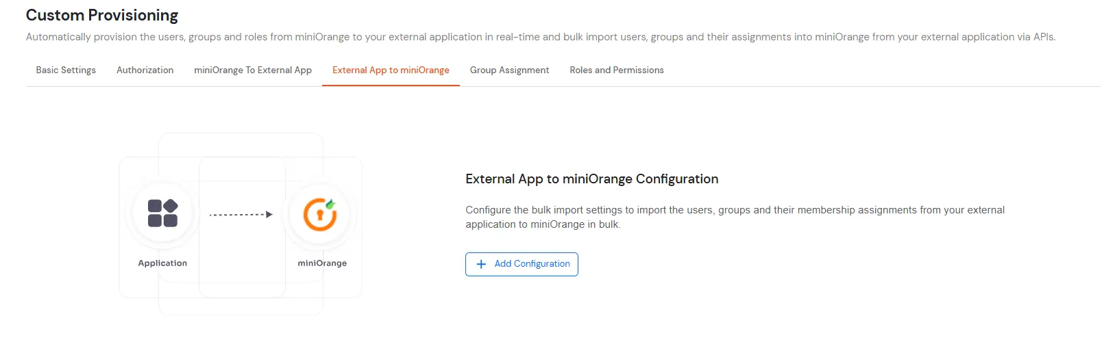 Add Configuration button under External App in miniOrange - import users
